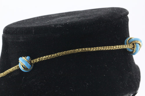 Antique 18K Gold & Turquoise Enamel Watch Chain Conversion Necklace / Bracelet - Queen May