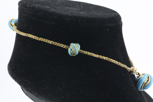 Antique 18K Gold & Turquoise Enamel Watch Chain Conversion Necklace / Bracelet - Queen May