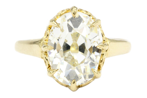 Victorian 18K 4.26CT Antique Old Mine Oval Cut French Diamond Ring - Queen May