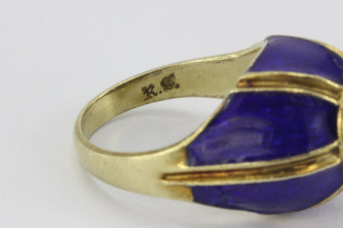 Antique Art Deco Enos Richardson Blue Enamel, Turquoise & Diamond Dome Ring - Queen May