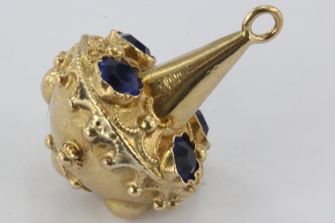 Antique 18K Gold & Deep Royal Blue Stone Etruscan Revival Pendant / Charm - Queen May