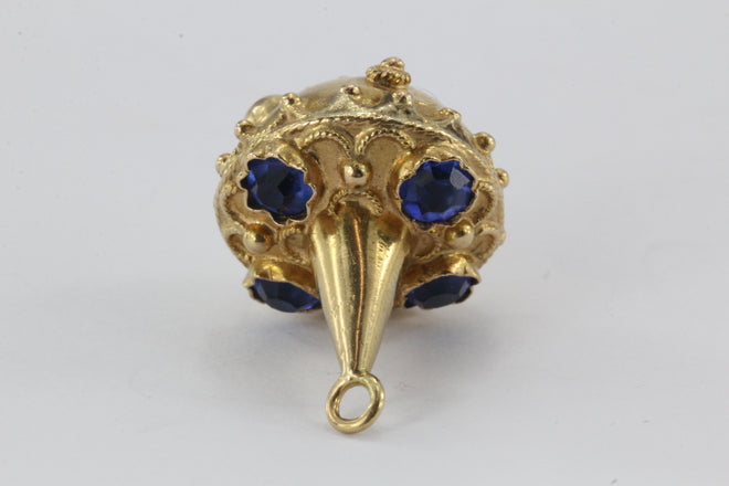 Antique 18K Gold & Deep Royal Blue Stone Etruscan Revival Pendant / Charm - Queen May