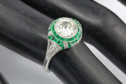 Art Deco Revival Platinum 1.66 CT Diamond and Emerald Ring size 5.5 - Queen May