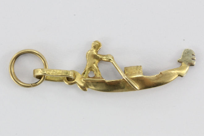 Vintage 18K Gold Venice Italy Gondolier & Gondola Charm - Queen May