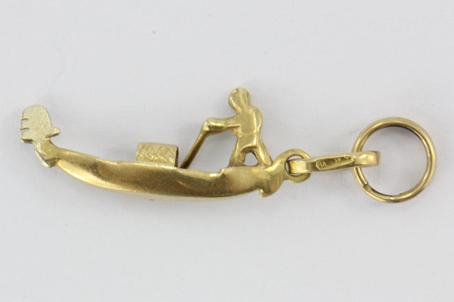 Vintage 18K Gold Venice Italy Gondolier & Gondola Charm - Queen May