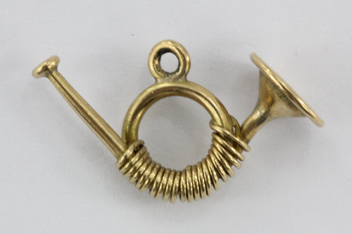 Vintage 18K Gold Hunting Horn Bugle Charm - Queen May