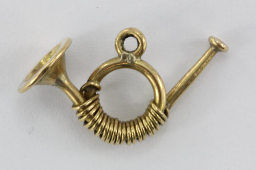 Vintage 18K Gold Hunting Horn Bugle Charm - Queen May