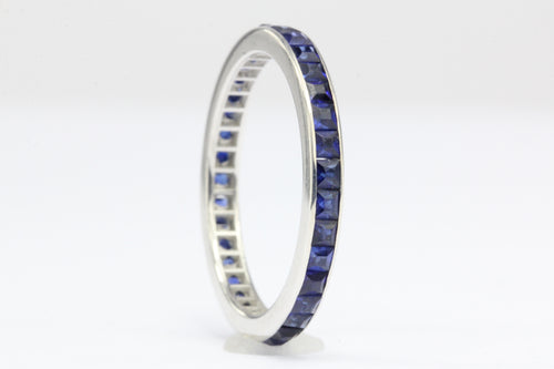 Art Deco 14K White Gold Sapphire Eternity Band Size 7 - Queen May