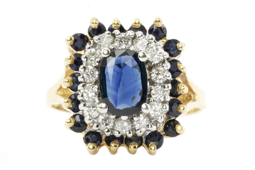 14K Yellow Gold .5 CT Natural Blue Sapphire and .25 CTW Diamond Ring - Queen May