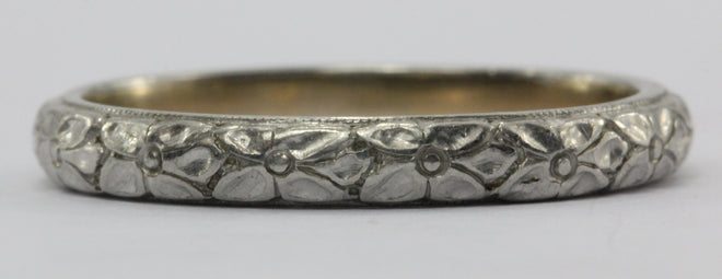 Antique 18K White Gold JR Woods Art Deco Floral Band Ring - Queen May