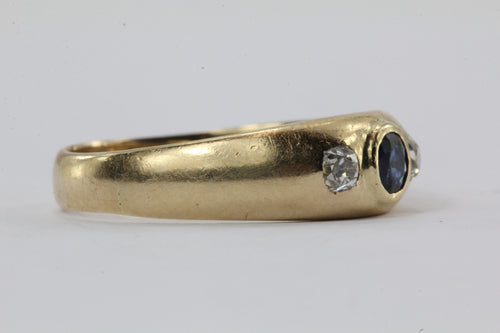 Antique Edwardian 14K Gold Sapphire & Old Mine Diamond Ring Band - Queen May