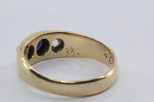 Antique Edwardian 14K Gold Sapphire & Old Mine Diamond Ring Band - Queen May