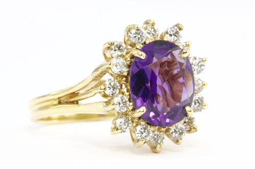 14K Yellow Gold  2 CT Amethyst .75 CTW Diamond Ring - Queen May