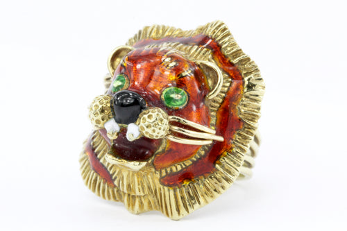 14K Yellow Gold and Enamel Martine Lion Ring - Queen May