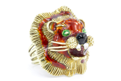 14K Yellow Gold and Enamel Martine Lion Ring - Queen May