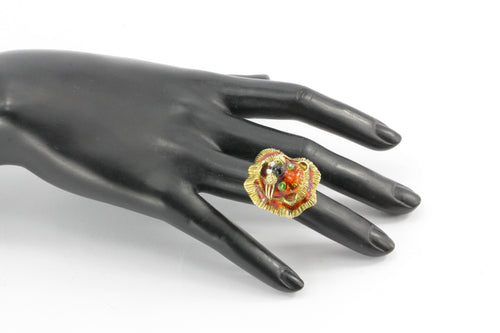 14K Yellow Gold and Enamel Martine Lion Ring - Queen May