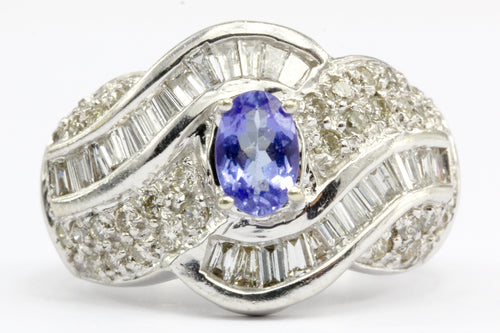 14K White Gold Tanzanite and Diamond Cocktail Ring Size 5.25 - Queen May