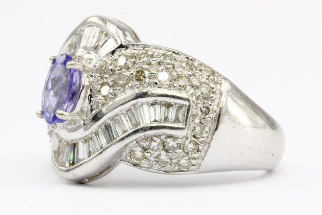 14K White Gold Tanzanite and Diamond Cocktail Ring Size 5.25 - Queen May