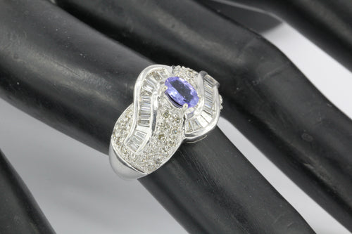 14K White Gold Tanzanite and Diamond Cocktail Ring Size 5.25 - Queen May