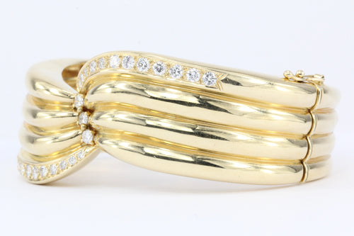 Retro 14K Yellow Gold Diamond Bangle Bracelet - Queen May