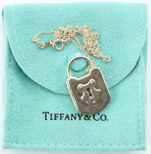 Tiffany & Co Sterling Silver Padlock Lock Charm Pendant Necklace - Queen May