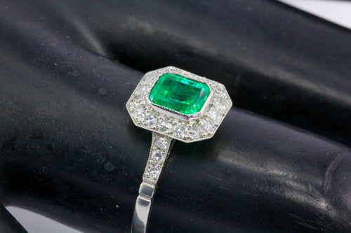 Art Deco Style Platinum .65 CT Emerald Diamond Ring Size 7.25 - Queen May