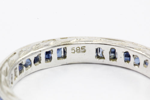 Art Deco 14k White Gold Sapphire Eternity Band Size 4.75 - Queen May
