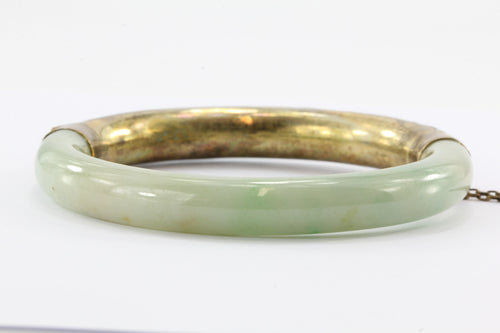 Chinese Export Sterling Silver Repousse Jadeite Jade Bangle Bracelet #1 - Queen May