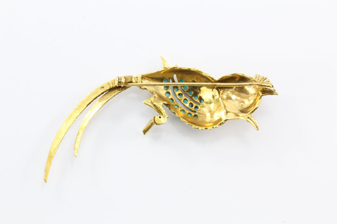 18K Yellow Gold Persian Turquoise Hoopoe bird Brooch / Pin - Queen May