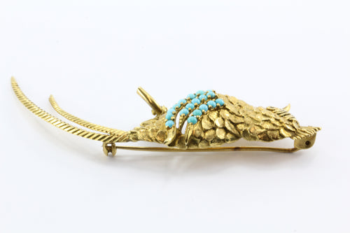 18K Yellow Gold Persian Turquoise Hoopoe bird Brooch / Pin - Queen May