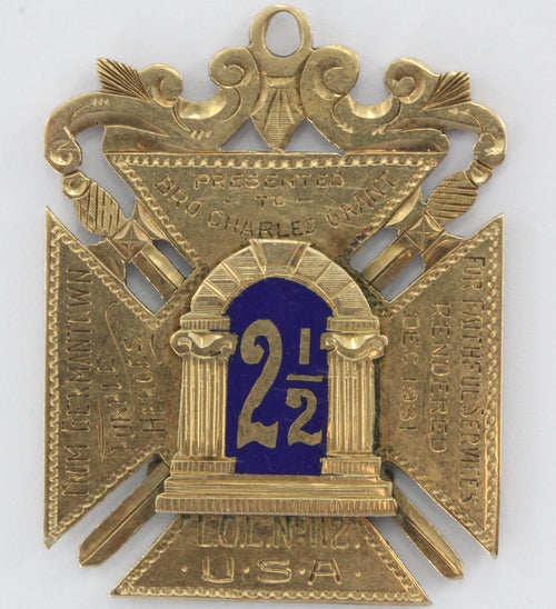 Vintage 1931 10K Gold Masonic Fraternal Enamel Purple Heroes Pendant Badge - Queen May
