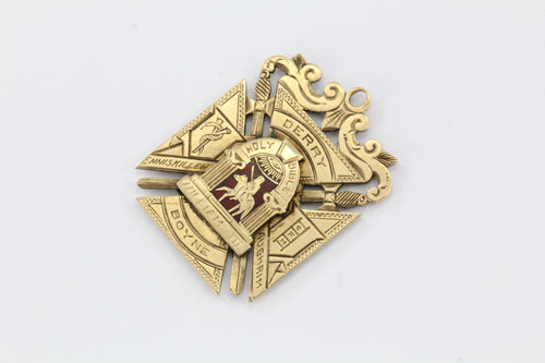Vintage 1931 10K Gold Masonic Fraternal Enamel Purple Heroes Pendant Badge - Queen May