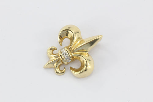 Vintage 14K Gold & Diamond Fleur De Lis Pendant .25 CTW - Queen May