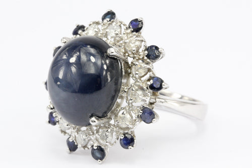 Cabochon Blue Star Sapphire 15.04 Carat 14K White Gold Ring - Queen May