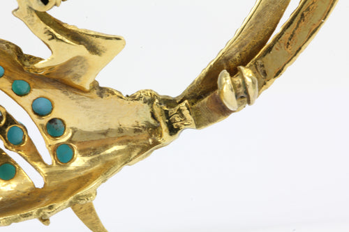18K Yellow Gold Persian Turquoise Hoopoe bird Brooch / Pin - Queen May