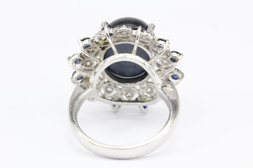 Cabochon Blue Star Sapphire 15.04 Carat 14K White Gold Ring - Queen May