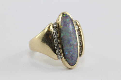 Vintage Kabana 14K Gold 1/2 Ctw Diamond & Opal Ring - Queen May
