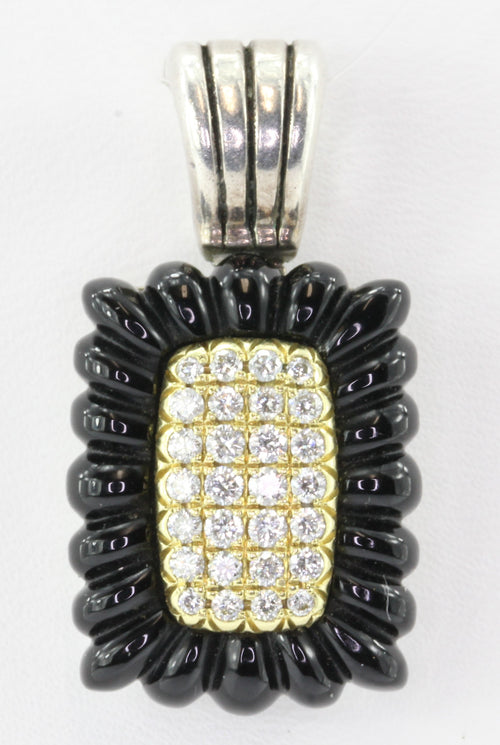 Lagos Caviar 18K Sterling Silver Onyx and Pave Diamond Enhancer Pendant - Queen May