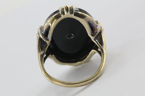 Antique 1930's Victorian Revival 14K Gold Onyx & Diamond Chunky Ring - Queen May