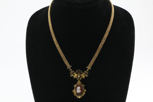 Antique Victorian GF & Enamel Carnelian Cameo Necklace - Queen May