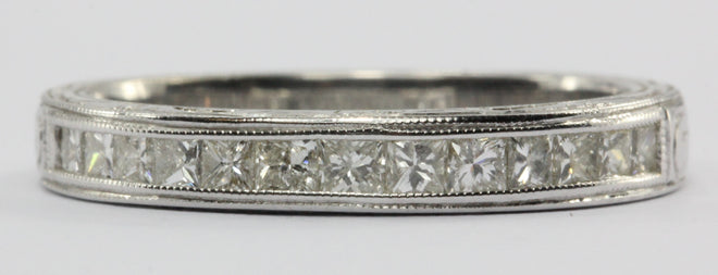 18K White Gold 1/2 Carat Diamond Art Deco Style Half Eternity Ring Band - Queen May