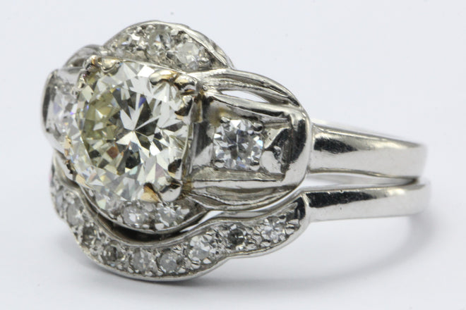 Antique Art Deco 1.3 Carat (1.71 CTW) Diamond & Platinum Engagement Ring Set - Queen May