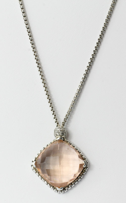 David Yurman Sterling Silver Morganite & Diamond Cushion on Point Necklace - Queen May