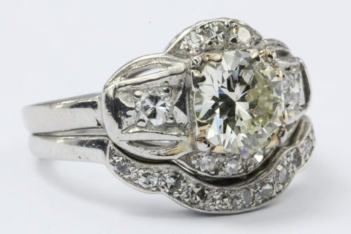 Antique Art Deco 1.3 Carat (1.71 CTW) Diamond & Platinum Engagement Ring Set - Queen May