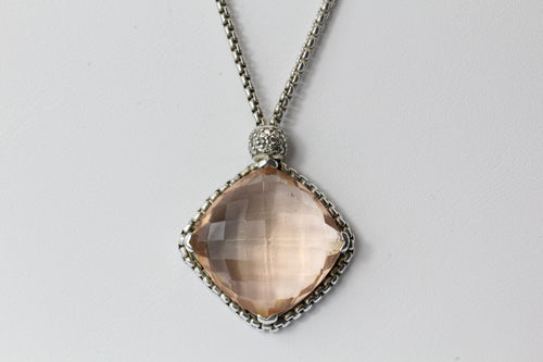 David Yurman Sterling Silver Morganite & Diamond Cushion on Point Necklace - Queen May