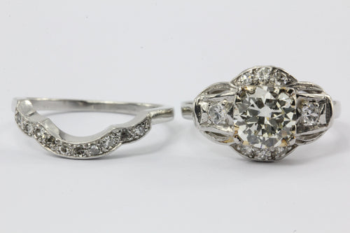 Antique Art Deco 1.3 Carat (1.71 CTW) Diamond & Platinum Engagement Ring Set - Queen May