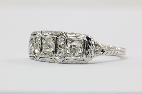 Antique Art Deco 18K White Gold & Old European Diamond Engagement Ring ...