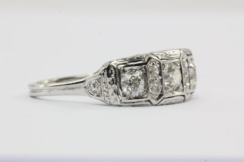 Antique Art Deco 18K White Gold & Old European Diamond Engagement Ring - Queen May