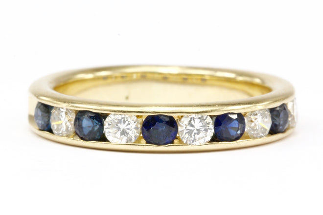 14K Yellow Gold Diamond and Sapphire Half Eternity Band Size 7 - Queen May