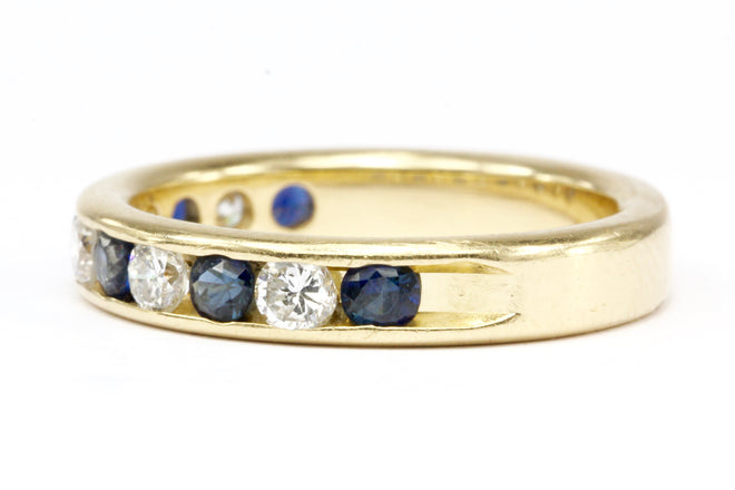 14K Yellow Gold Diamond and Sapphire Half Eternity Band Size 7 - Queen May